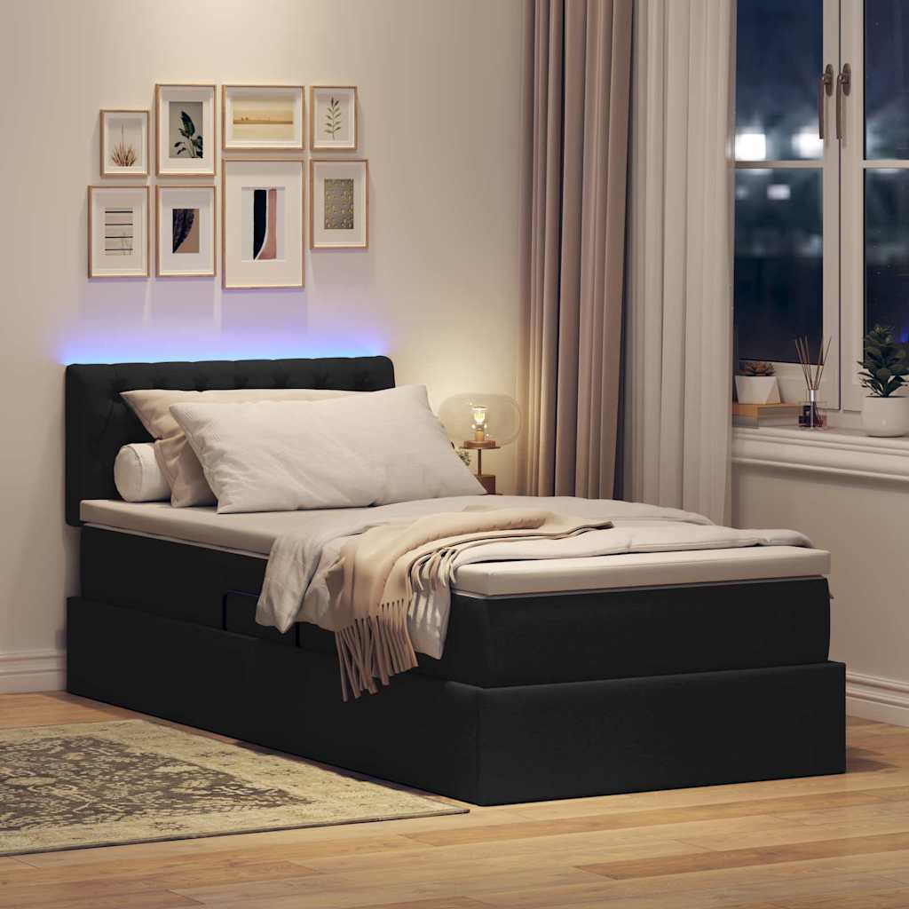 LED krevet za pohranu s madracem Crna 90 x 200 cm Tkanina