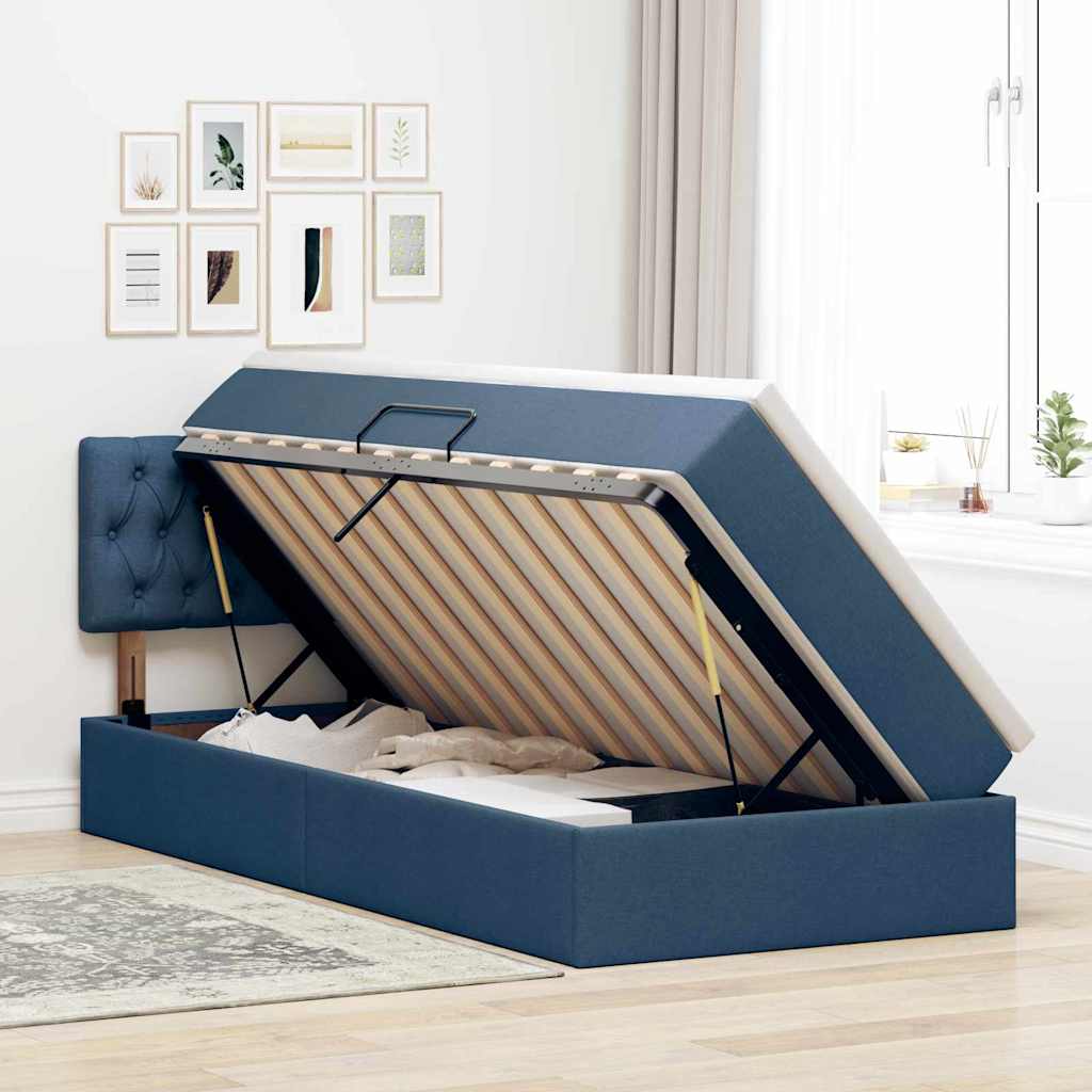 LED krevet za pohranu s madracem Plava 90 x 200 cm Tkanina
