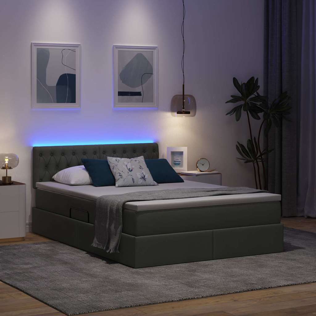 LED krevet za pohranu s madracem Tamnosiva 140 x 190 cm Tkanina