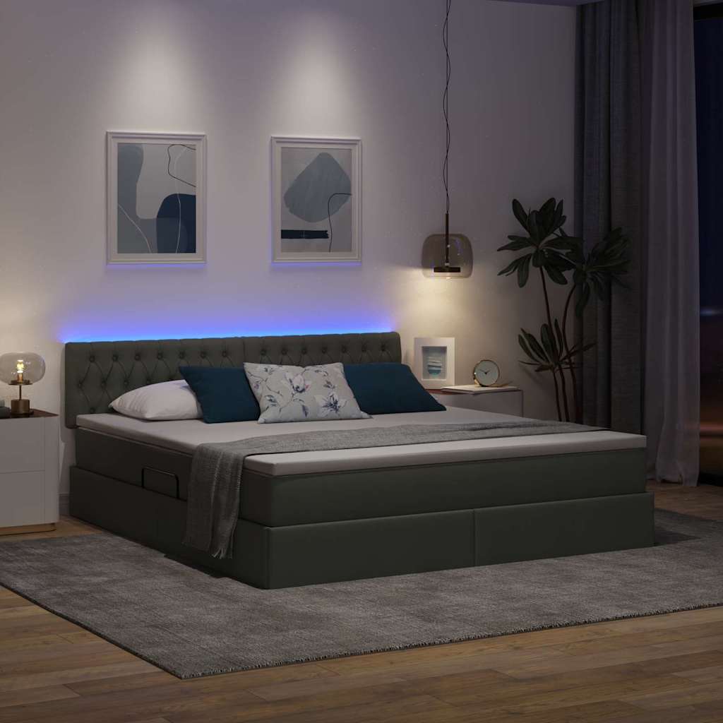 LED krevet za pohranu s madracem Tamnosiva 180 x 200 cm Tkanina