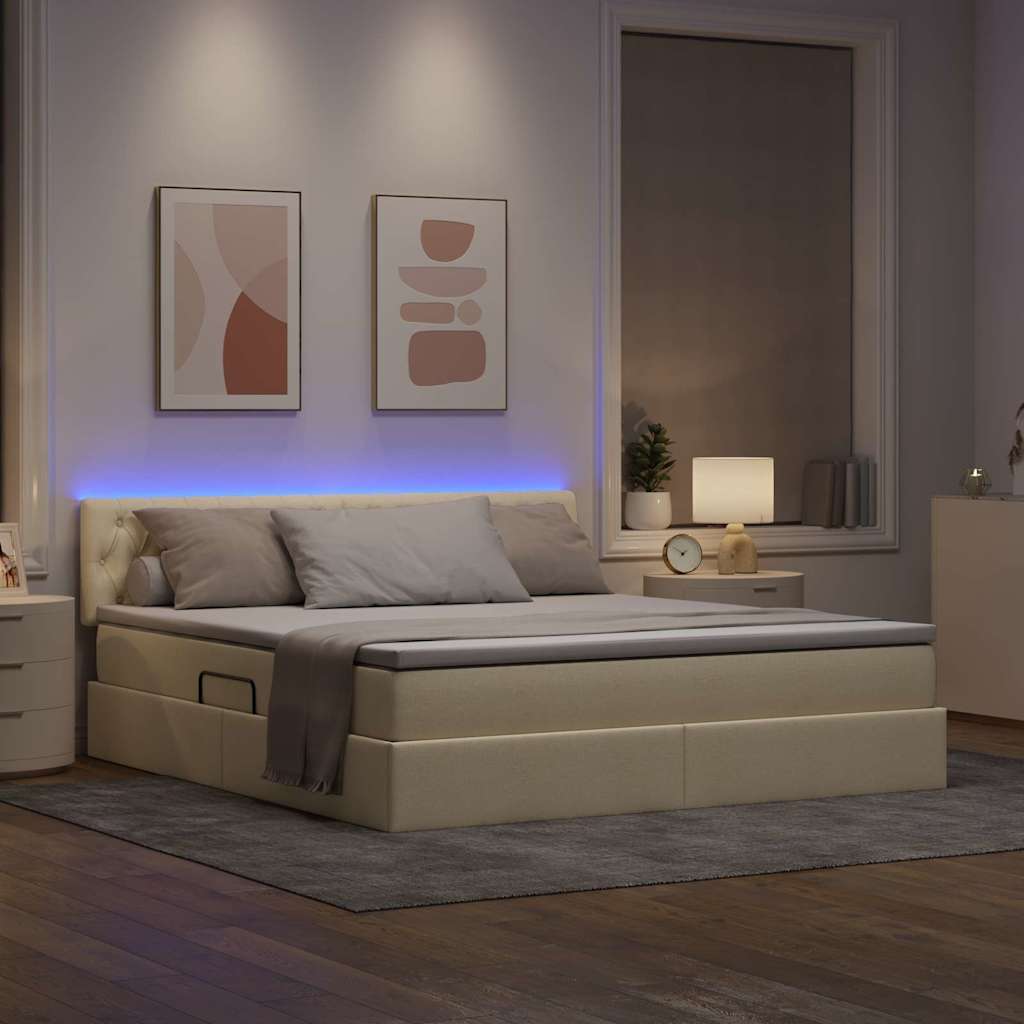 LED krevet za pohranu s madracem Krema 180 x 200 cm Tkanina