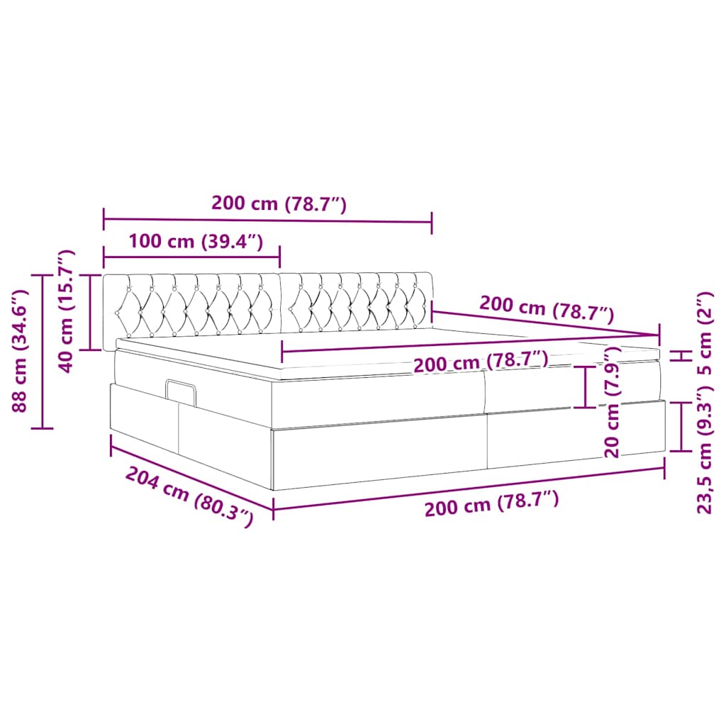 LED krevet za pohranu s madracem Tamnosiva 200 x 200 cm Tkanina