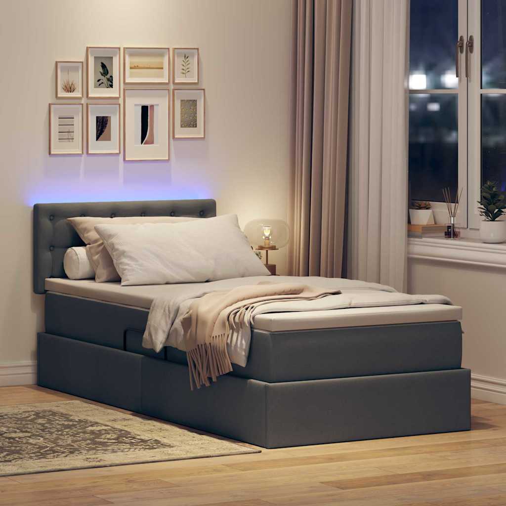 LED krevet za pohranu s madracem Tamnosiva 90 x 200 cm Tkanina