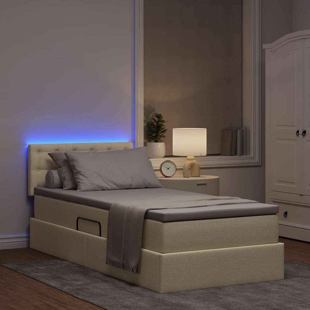 LED krevet za pohranu s madracem Krema 100 x 200 cm Tkanina