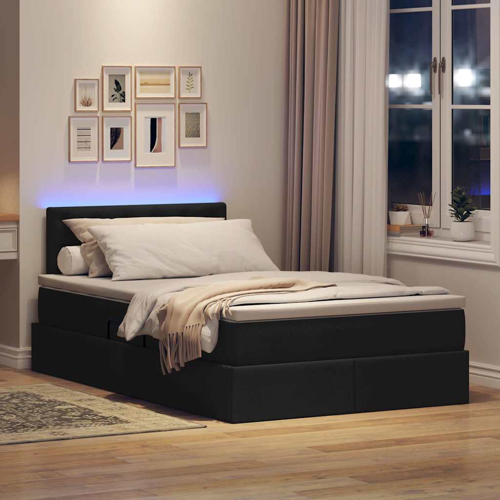 LED krevet za pohranu s madracem Crna 120 x 190 cm Tkanina