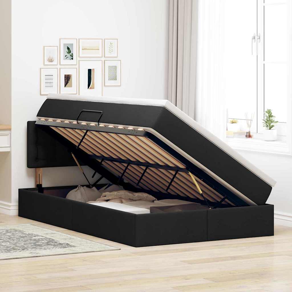 LED krevet za pohranu s madracem Crna 120 x 200 cm Tkanina