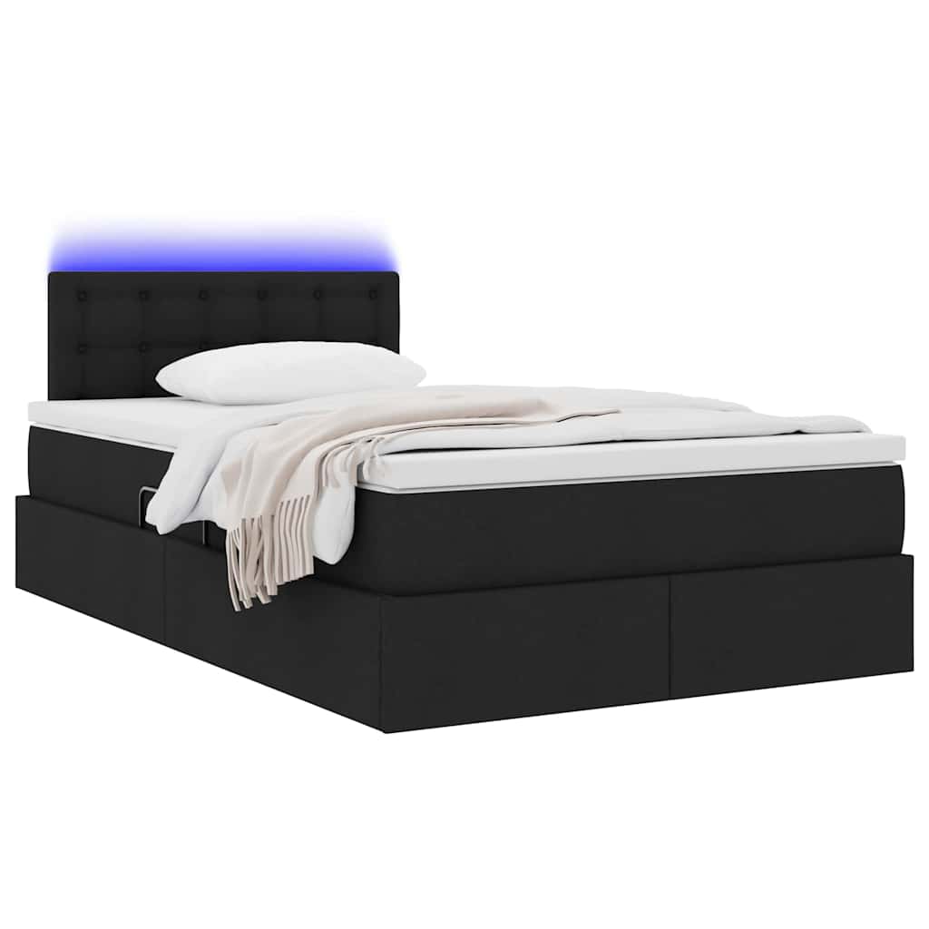 LED krevet za pohranu s madracem Crna 120 x 200 cm Tkanina
