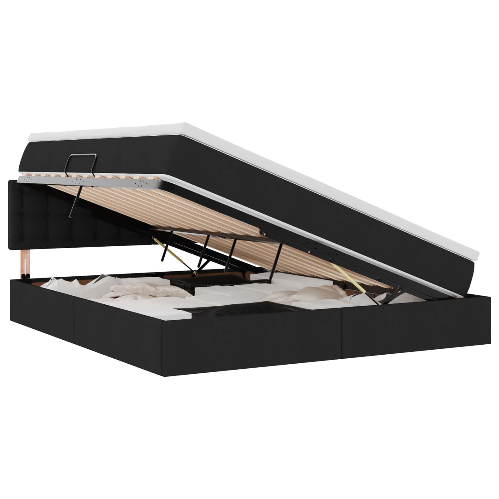 LED krevet za pohranu s madracem Crna 160 x 200 cm Tkanina
