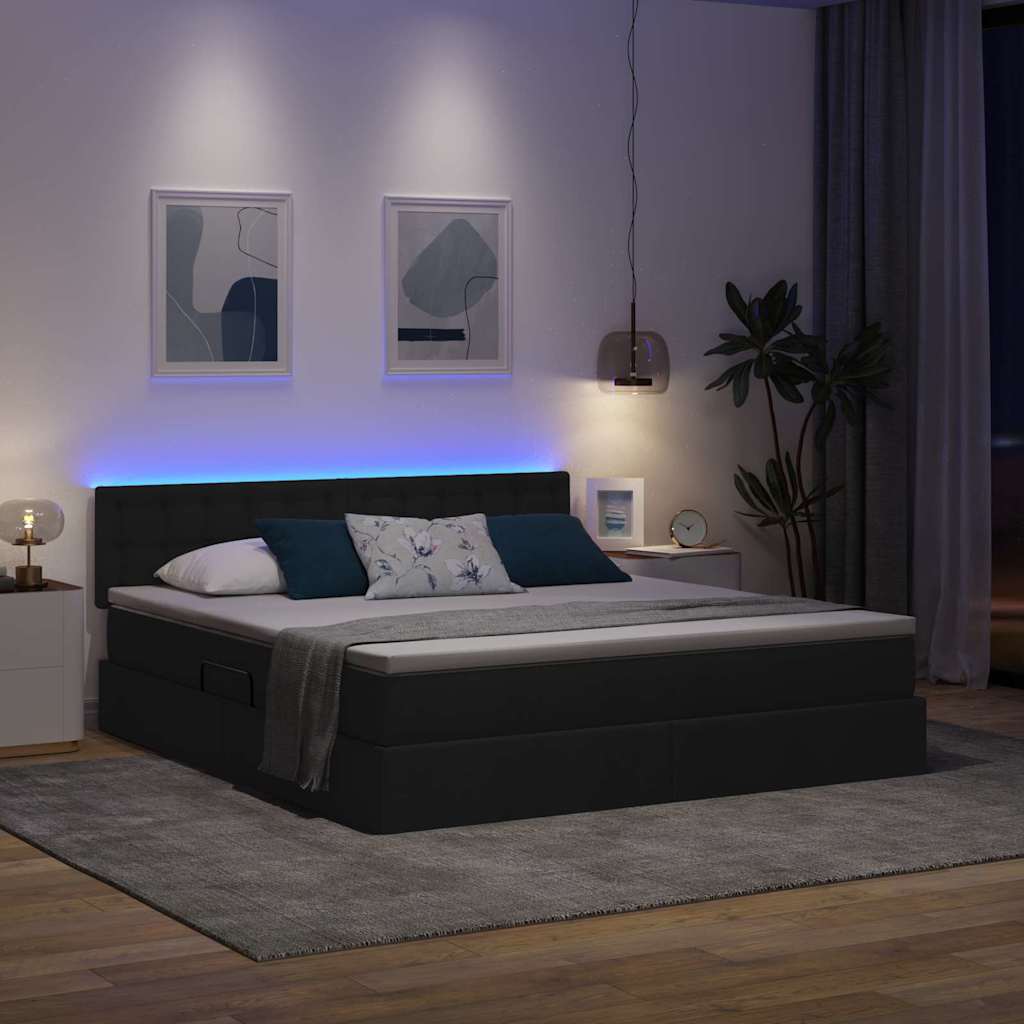 LED krevet za pohranu s madracem Crna 180 x 200 cm Tkanina