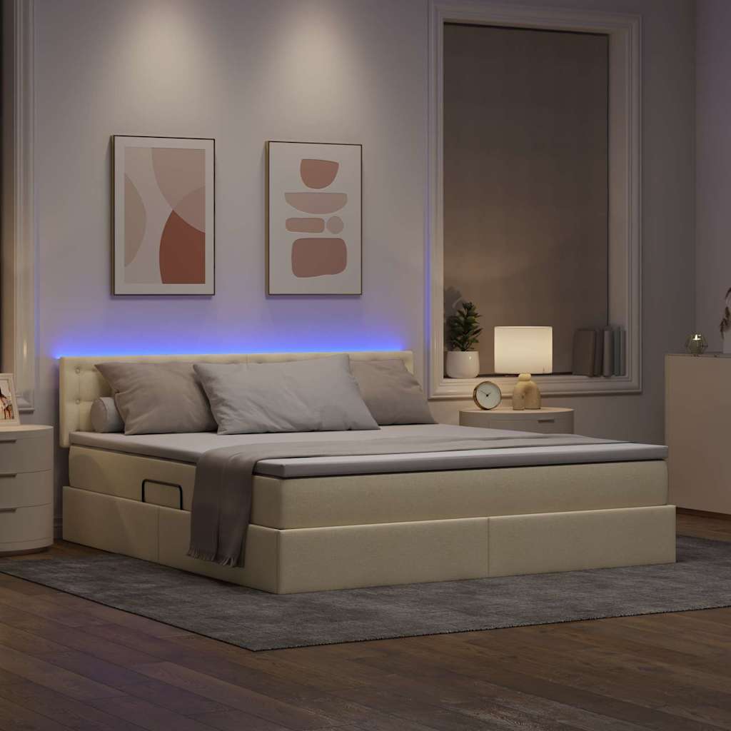 LED krevet za pohranu s madracem Krema 180 x 200 cm Tkanina