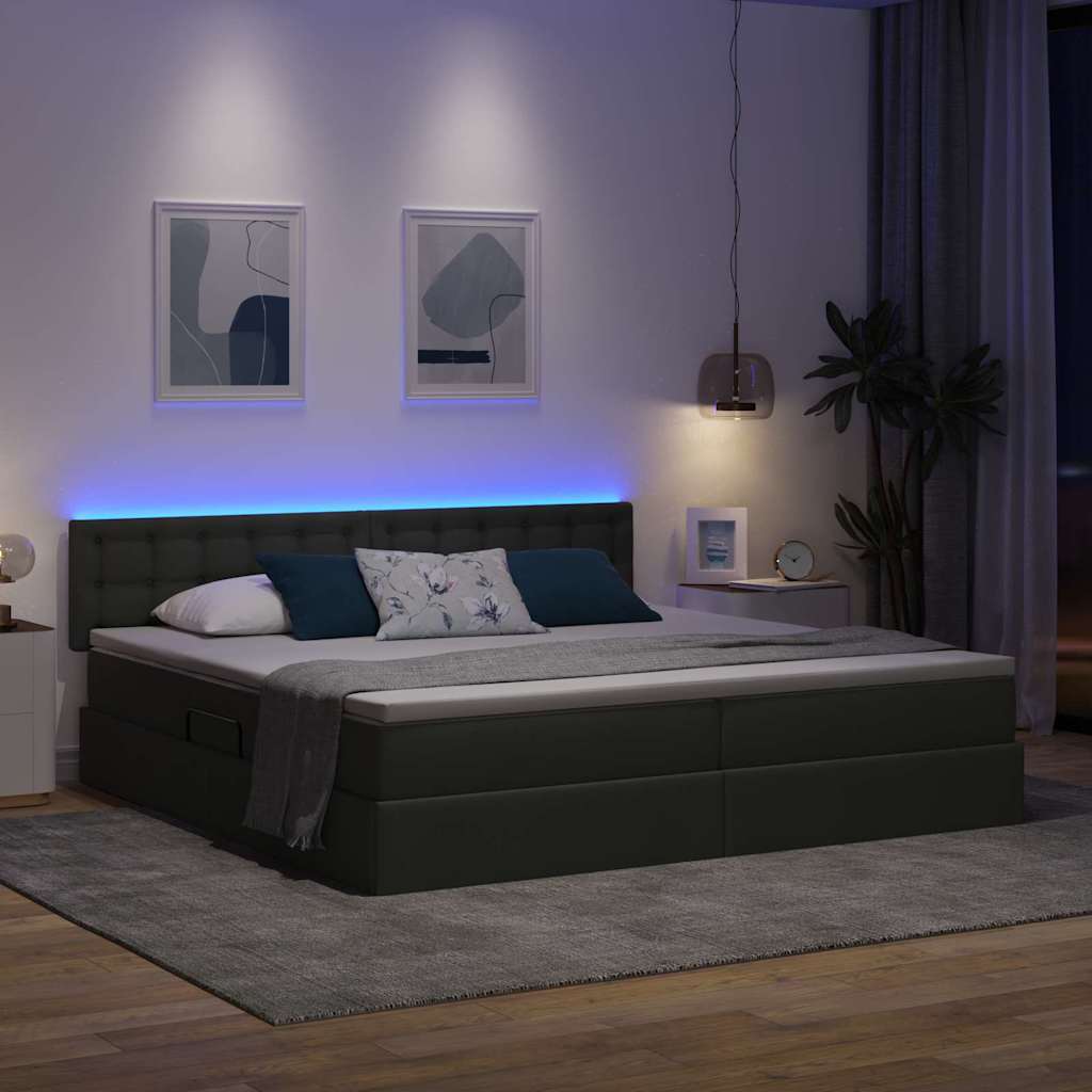 LED krevet za pohranu s madracem Tamnosiva 200 x 200 cm Tkanina