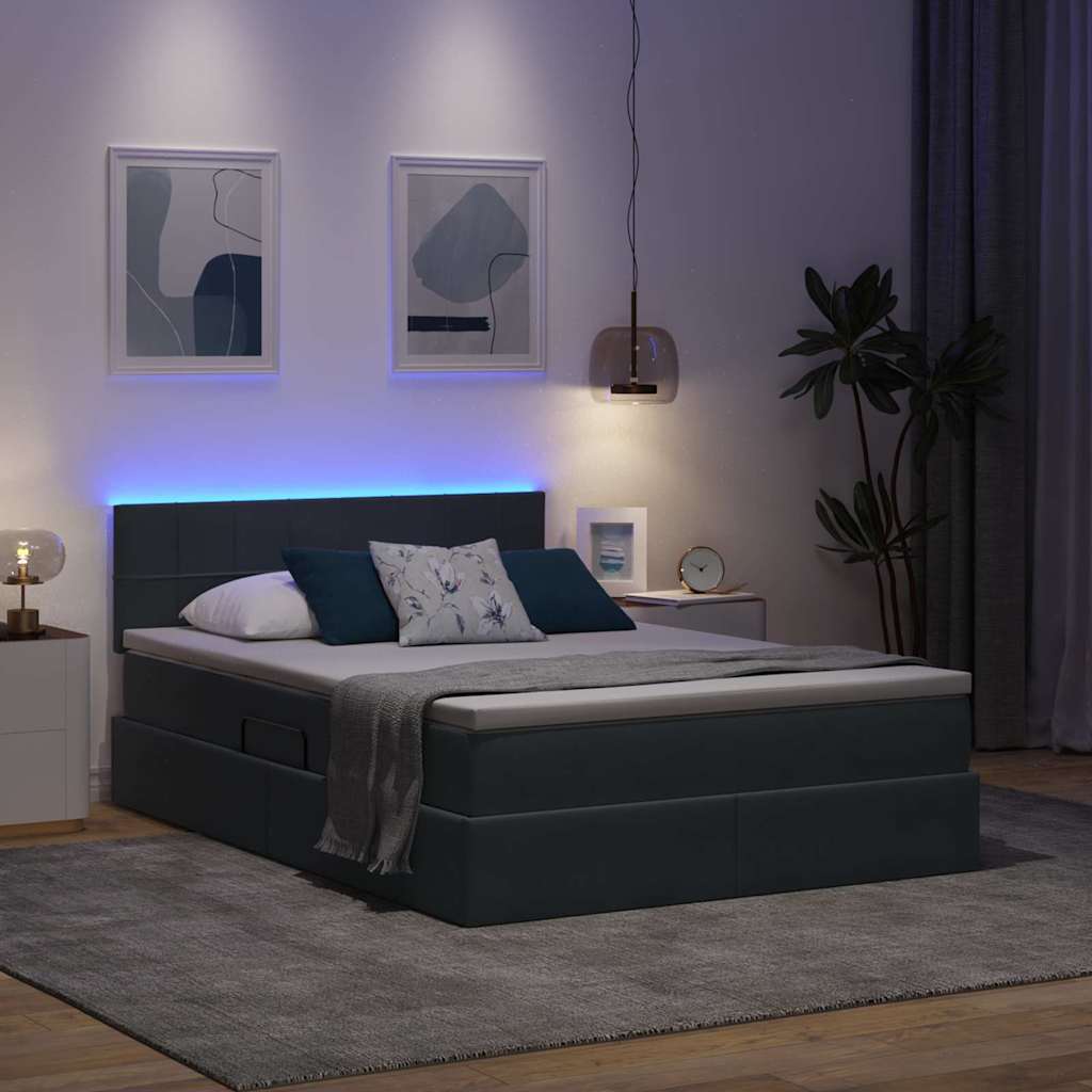 LED krevet za pohranu s madracem Tamnosiva 140 x 190 cm Baršun