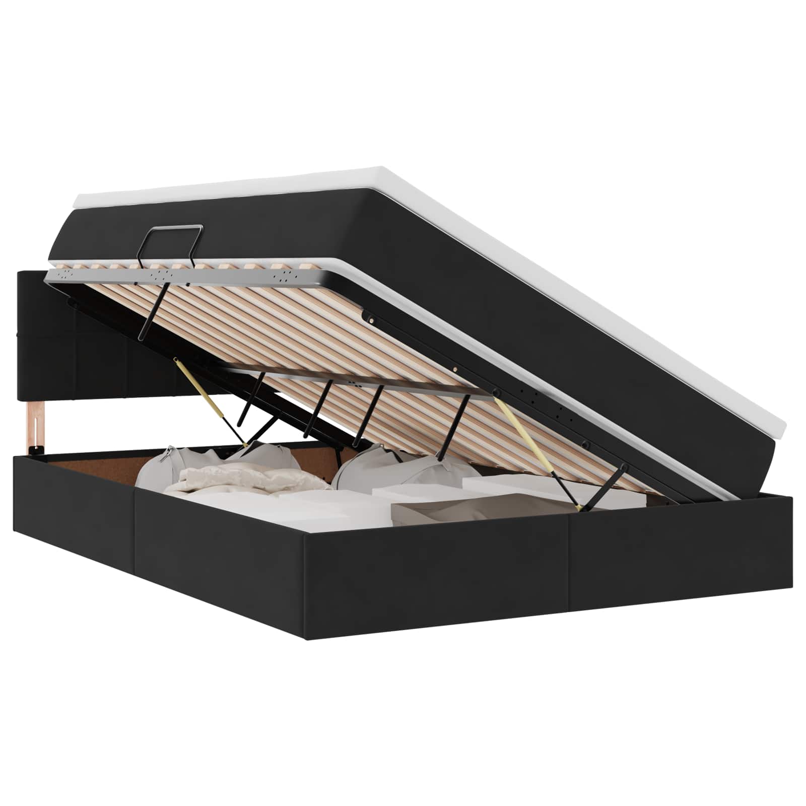 LED krevet za pohranu s madracem Crna 140 x 200 cm Baršun