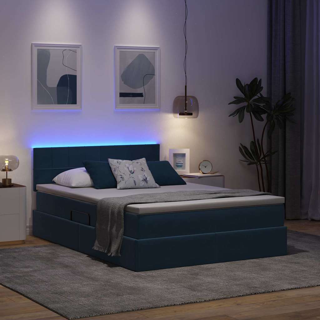 LED krevet za pohranu s madracem Tamno plava 140 x 200 cm