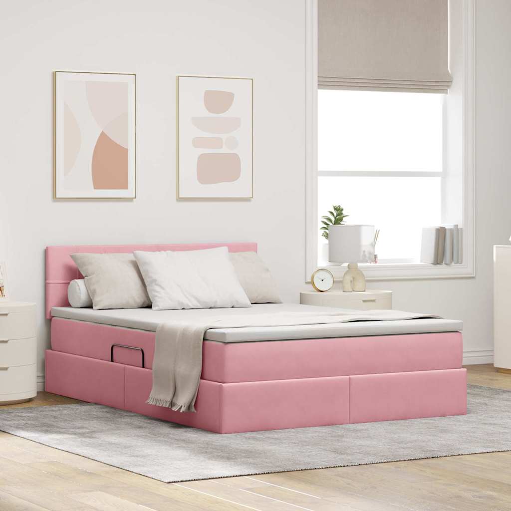 LED krevet za pohranu s madracem Ružičasta 140 x 200 cm Baršun