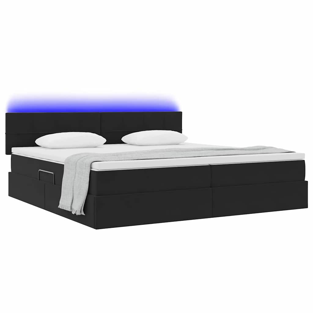 LED krevet za pohranu s madracem Crna 200 x 200 cm Baršun