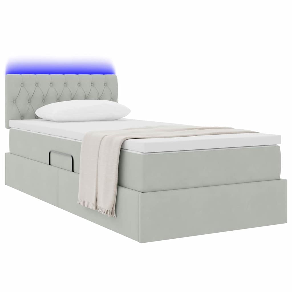 LED krevet za pohranu s madracem Svjetlosiva 90 x 190 cm Baršun