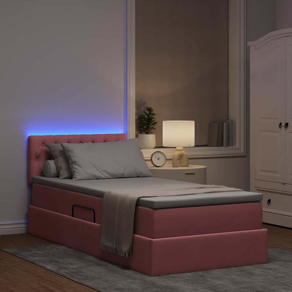 LED krevet za pohranu s madracem Ružičasta 90 x 200 cm Baršun