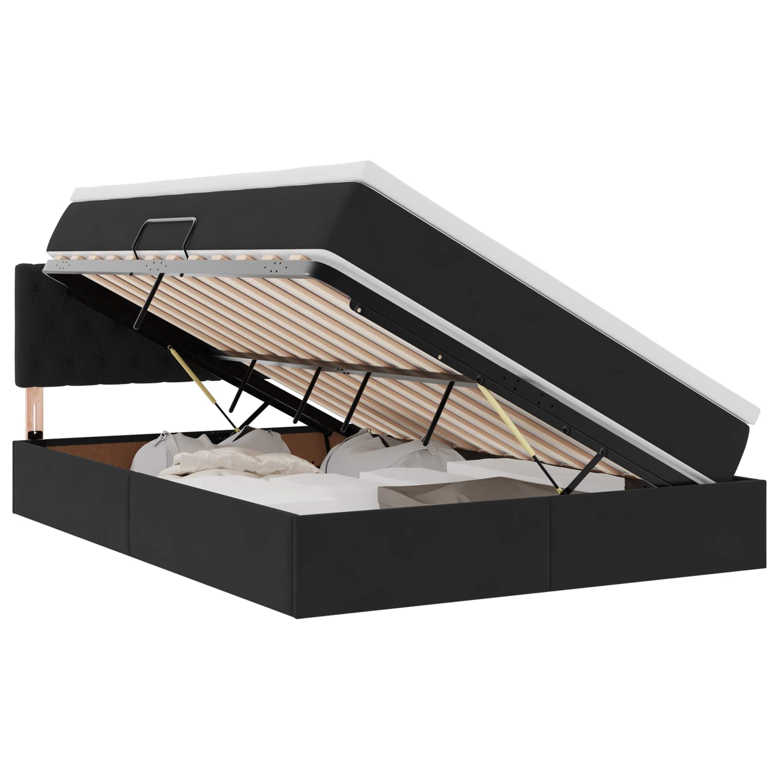 LED krevet za pohranu s madracem Crna 140 x 200 cm Baršun