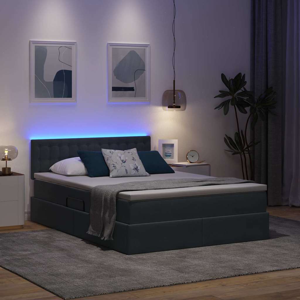 LED krevet za pohranu s madracem Tamnosiva 140 x 190 cm Baršun