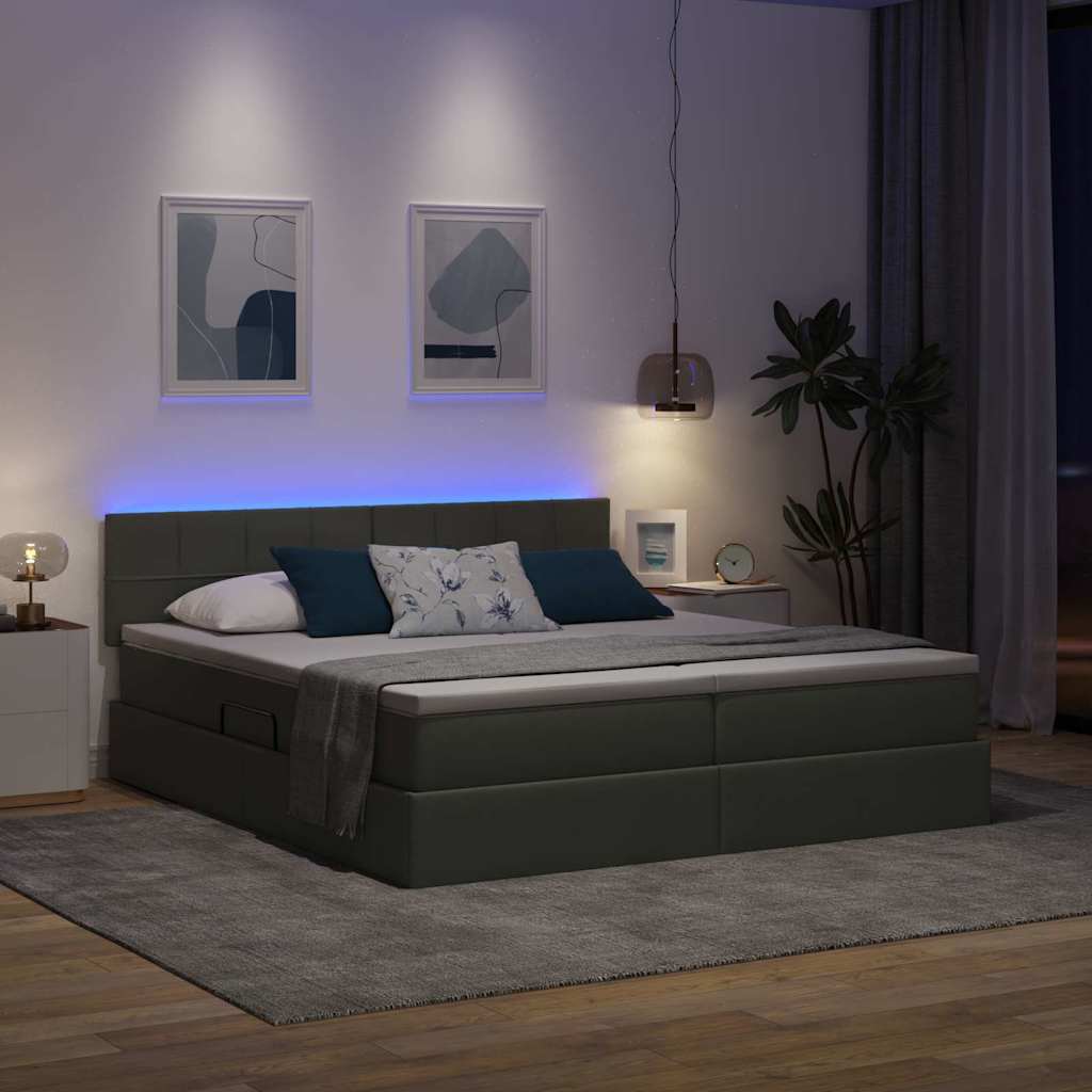 LED krevet za pohranu s madracem Tamnosiva 200 x 200 cm Tkanina