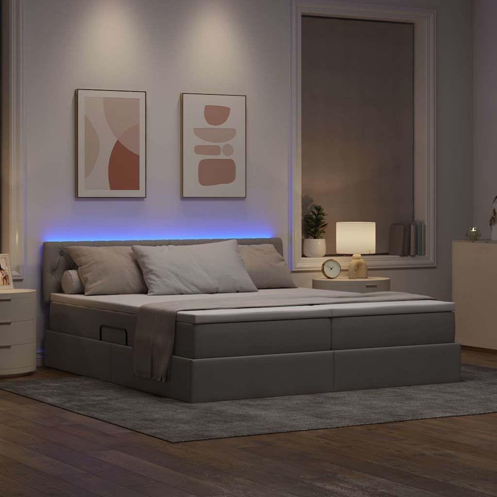 LED krevet za pohranu s madracem Sivosmeđa 200 x 200 cm Tkanina