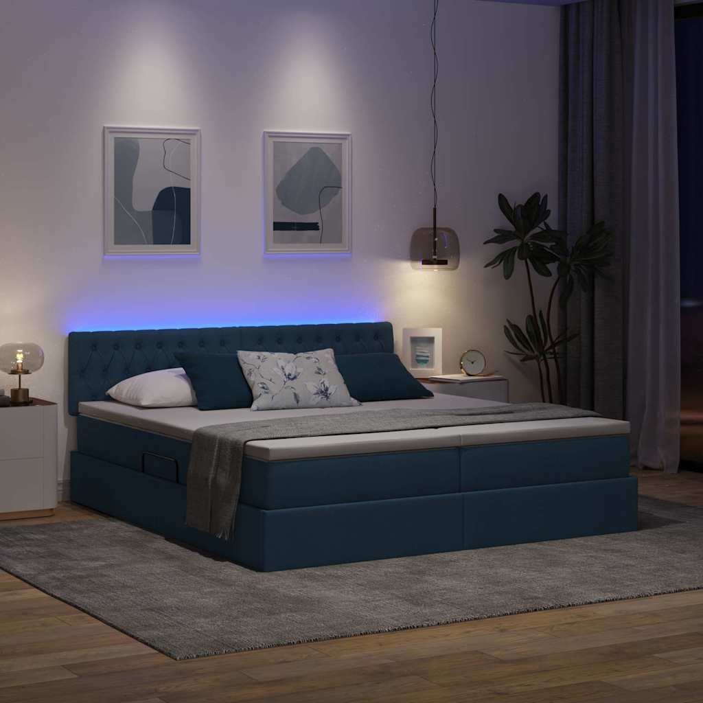 LED krevet za pohranu s madracem Plava 200 x 200 cm Tkanina