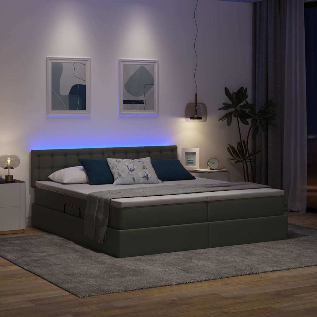 LED krevet za pohranu s madracem Tamnosiva 180 x 200 cm Tkanina