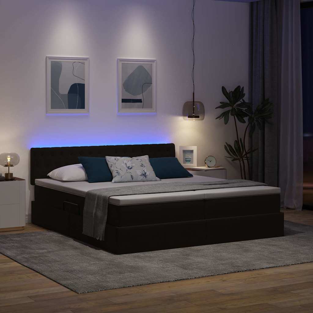 LED krevet za pohranu s madracem Crna 180 x 200 cm Baršun