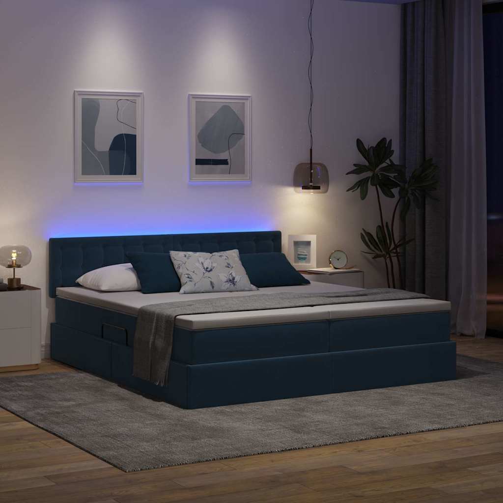 LED krevet za pohranu s madracem Tamno plava 200 x 200 cm
