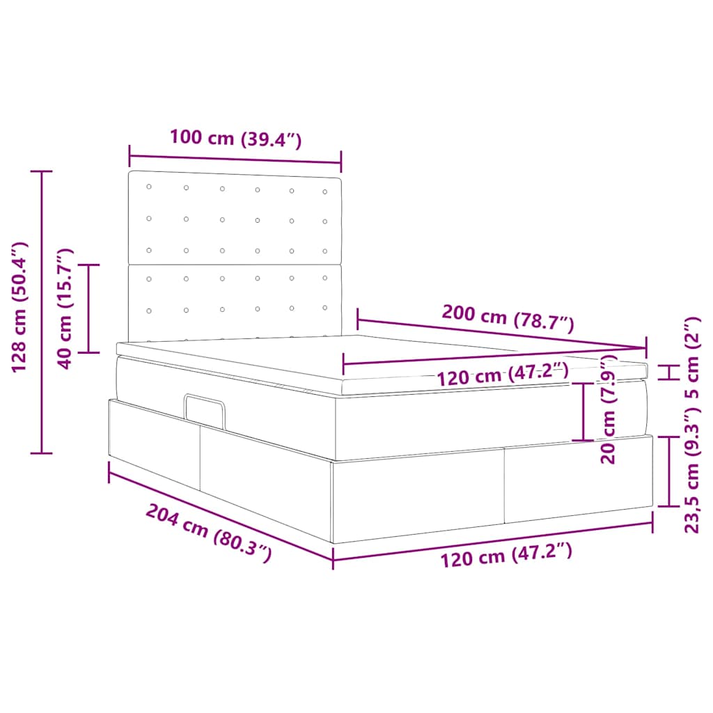 Krevet s od storage s madracem Siva 120 x 200 cm Lažna koža