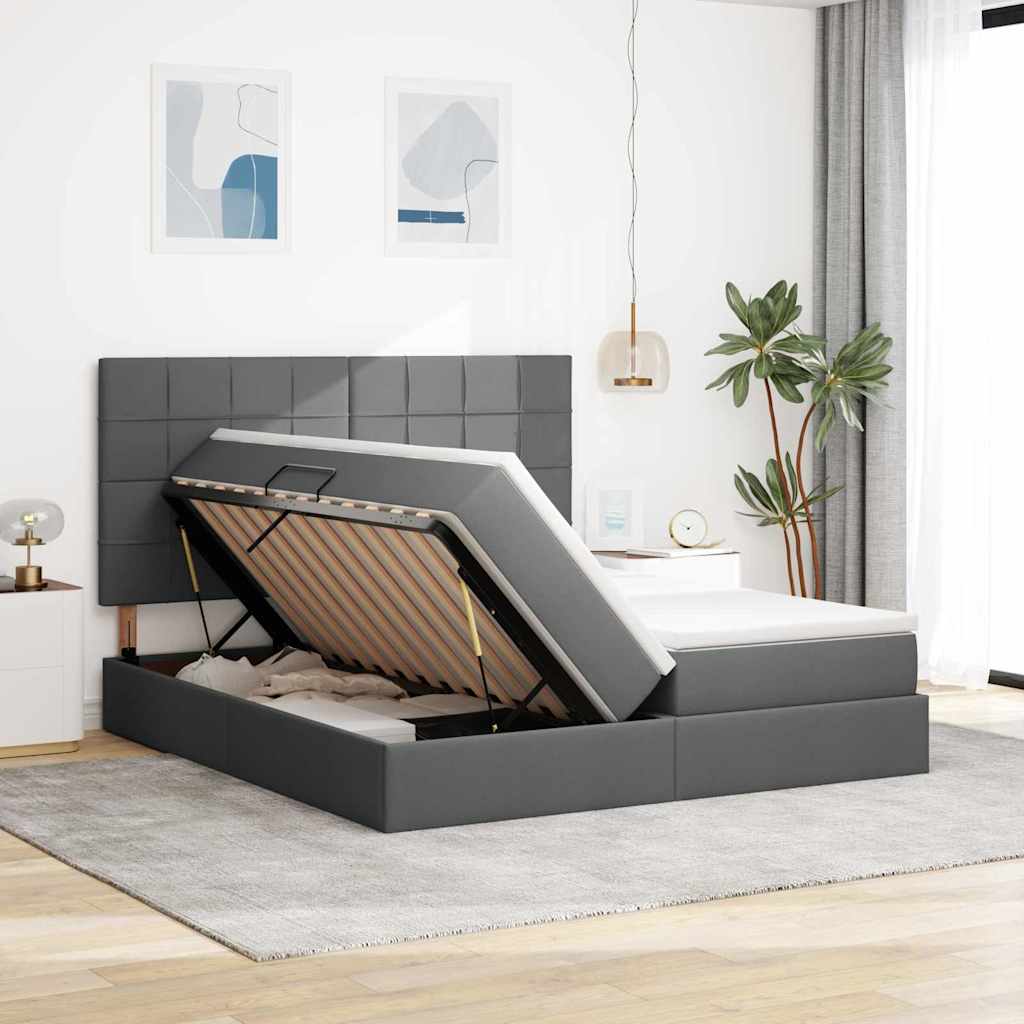 Krevet s od storage s uzglavljem Tamnosiva 180 x 200 cm Tkanina