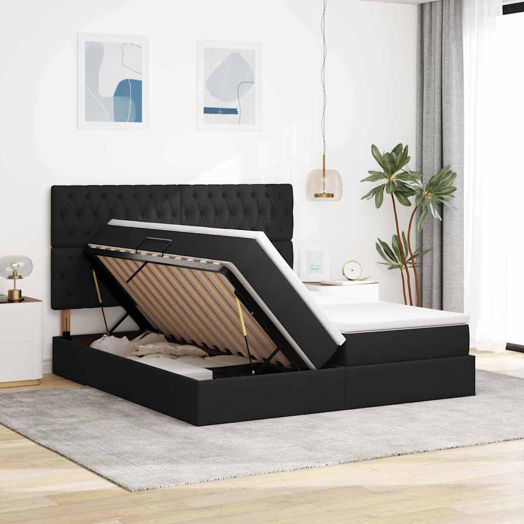 Krevet s od storage s uzglavljem Crna 200 x 200 cm Tkanina