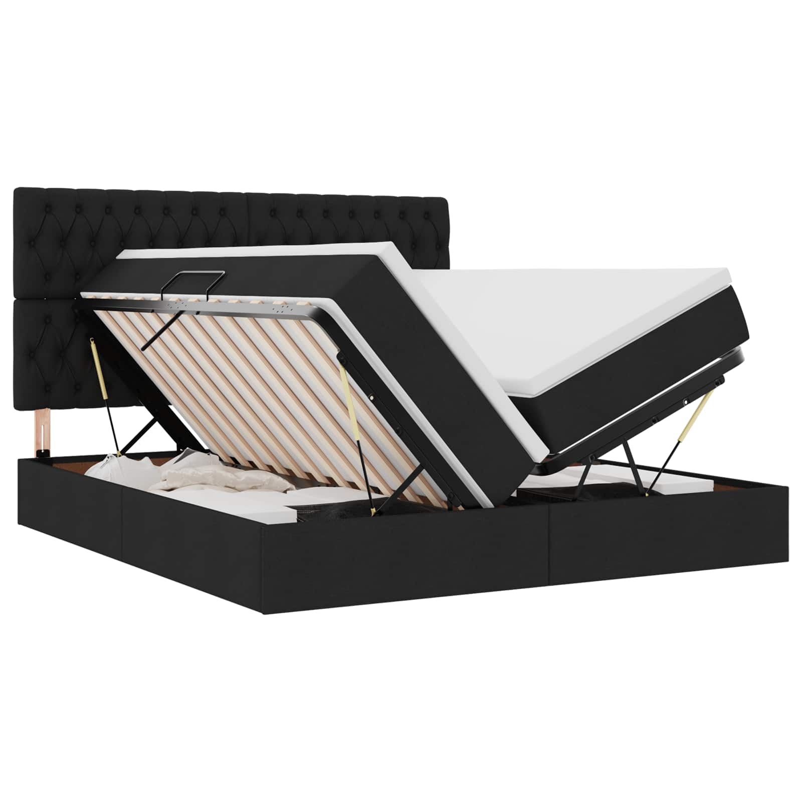 Krevet s od storage s uzglavljem Crna 200 x 200 cm Tkanina
