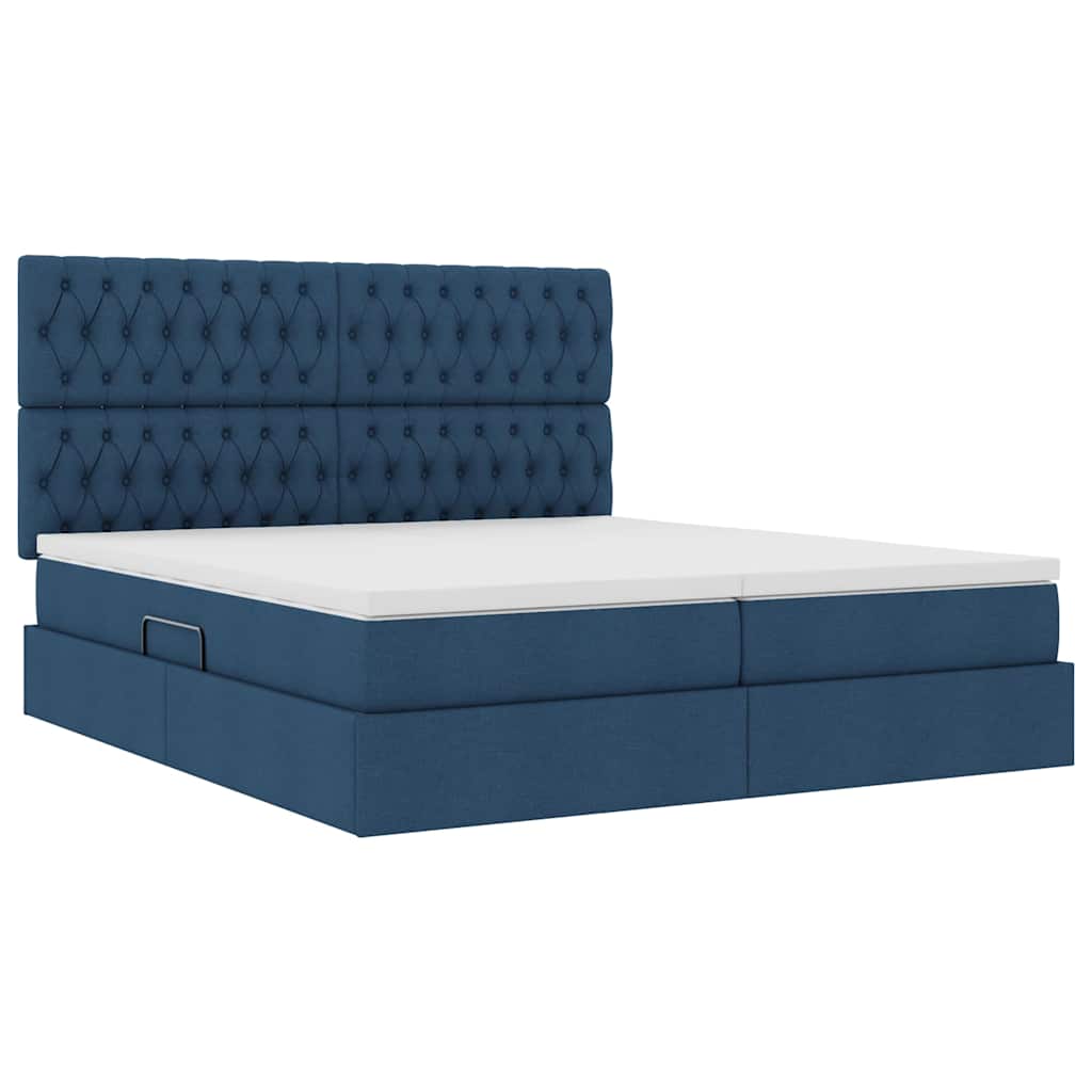Krevet s od storage s uzglavljem Plava 200 x 200 cm Tkanina