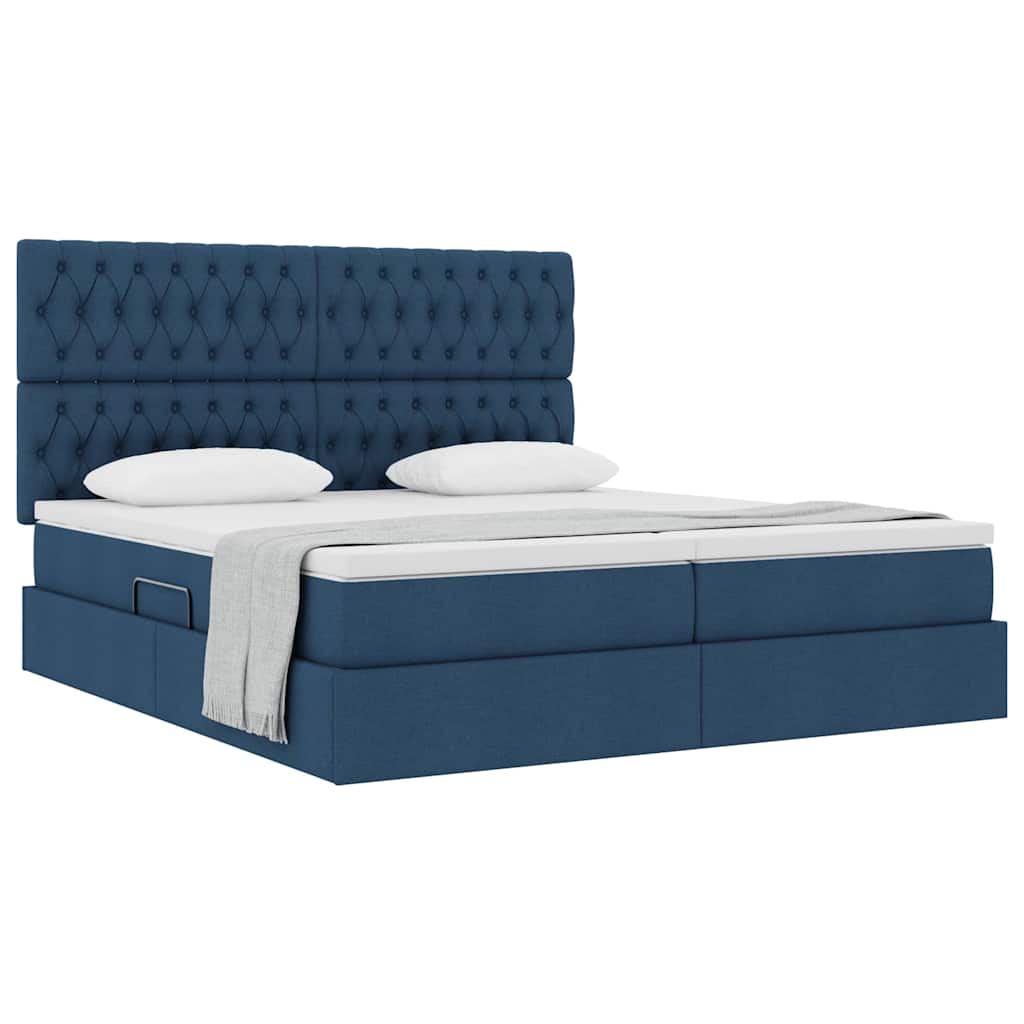 Krevet s od storage s uzglavljem Plava 200 x 200 cm Tkanina