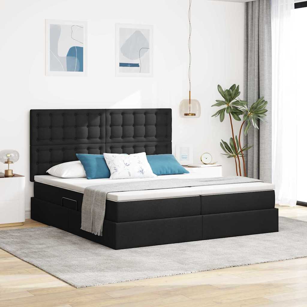 Krevet s od storage s uzglavljem Crna 200 x 200 cm Tkanina