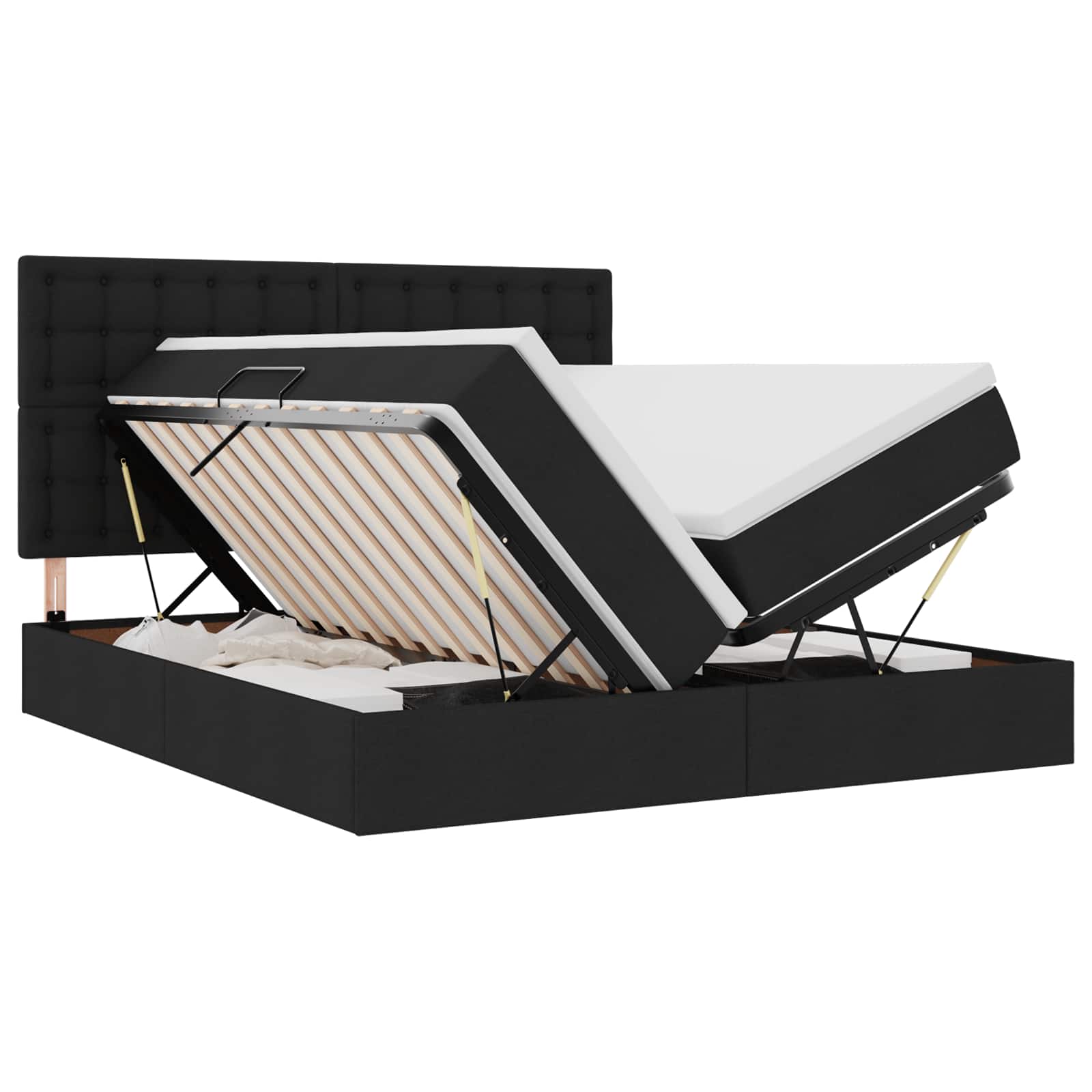 Krevet s od storage s uzglavljem Crna 200 x 200 cm Tkanina