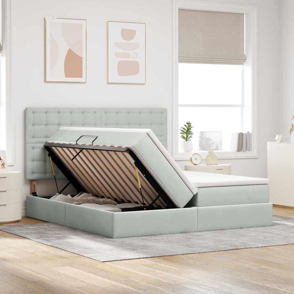Krevet s od storage Svijetlo siva 200 x 200 cm Baršun Svjetlosiva