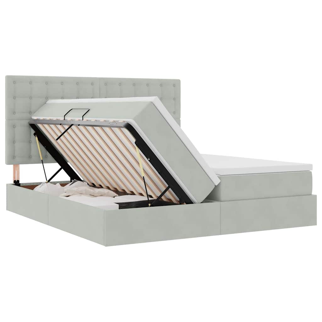 Krevet s od storage Svijetlo siva 200 x 200 cm Baršun Svjetlosiva