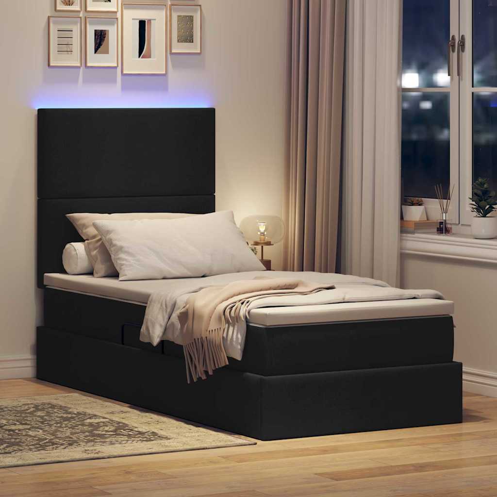 LED krevet za pohranu s madracem Crna 90 x 190 cm Tkanina