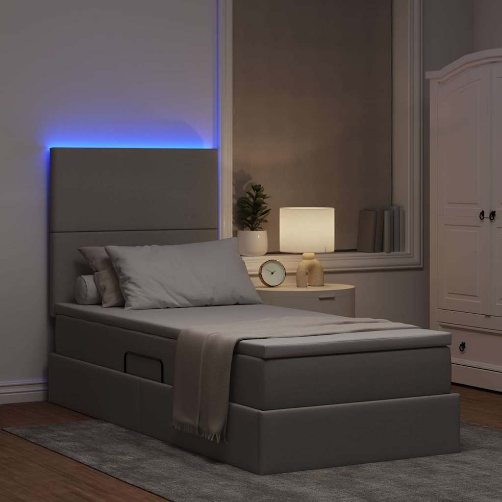 LED krevet za pohranu s madracem Sivosmeđa 90 x 200 cm Tkanina