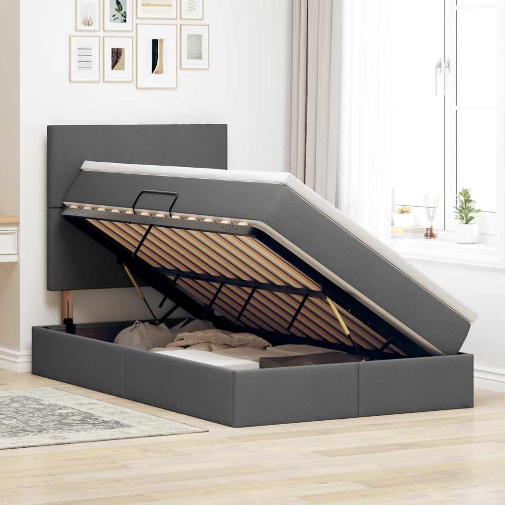 LED krevet za pohranu s madracem Tamnosiva 120 x 200 cm Tkanina