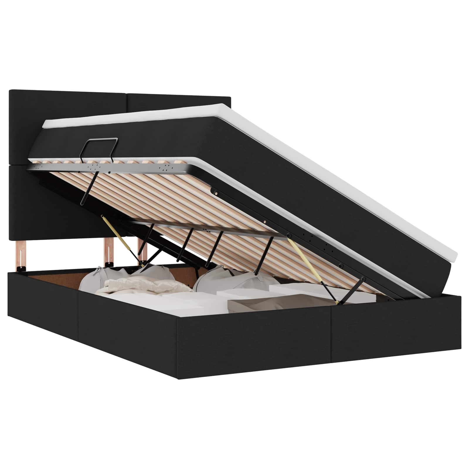LED krevet za pohranu s madracem Crna 140 x 190 cm Tkanina