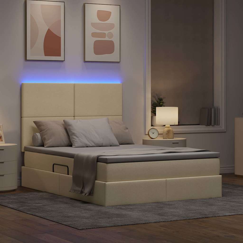 LED krevet za pohranu s madracem Krema 140 x 190 cm Tkanina
