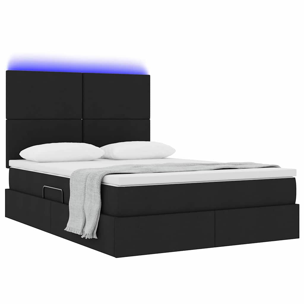 LED krevet za pohranu s madracem Crna 140 x 200 cm Tkanina
