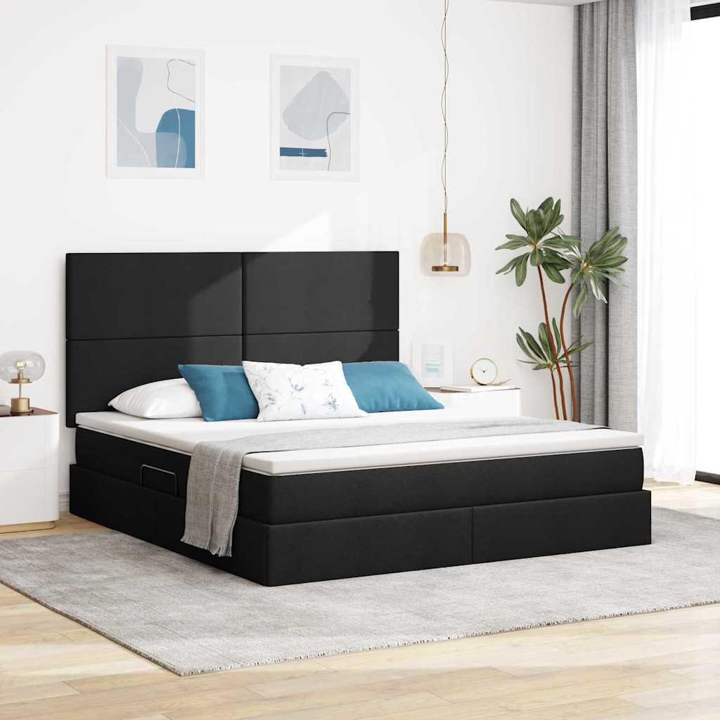 LED krevet za pohranu s madracem Crna 180 x 200 cm Tkanina