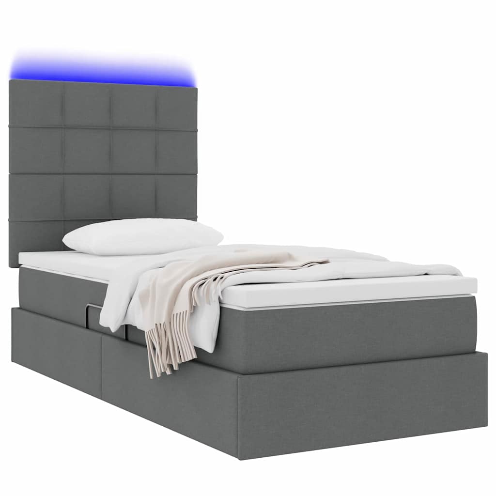 LED krevet za pohranu s madracem Tamnosiva 90 x 190 cm Tkanina