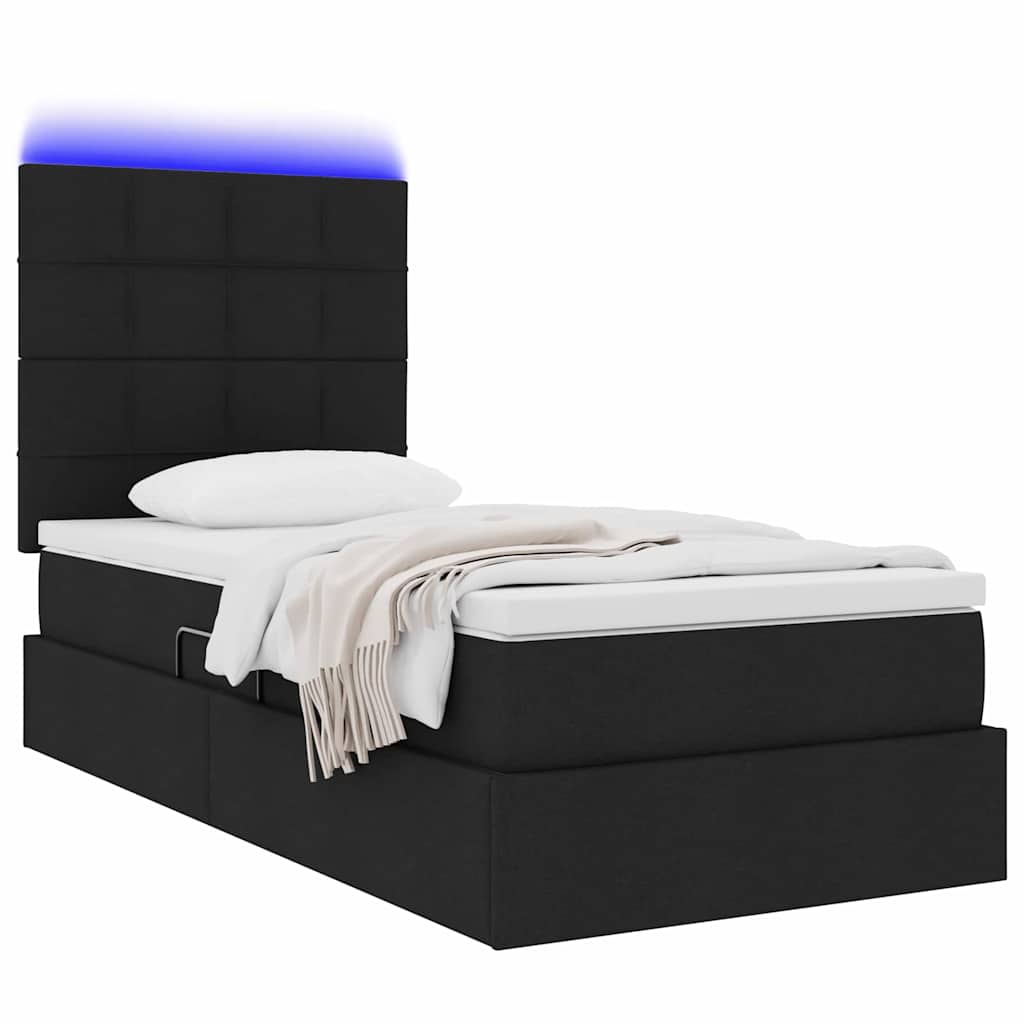 LED krevet za pohranu s madracem Crna 90 x 200 cm Tkanina