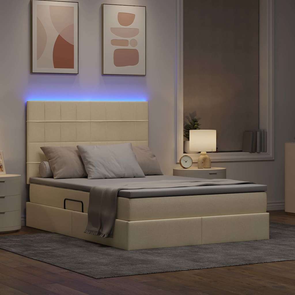 LED krevet za pohranu s madracem Krema 140 x 200 cm Tkanina